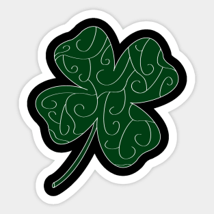 White Swirl Pattern Four Leaf Clover (Black) Sticker